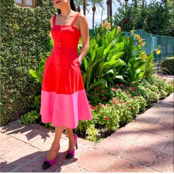 Gianni Bini Red and Pink Colorblock Button-Up Dress - Picture 1 of 12